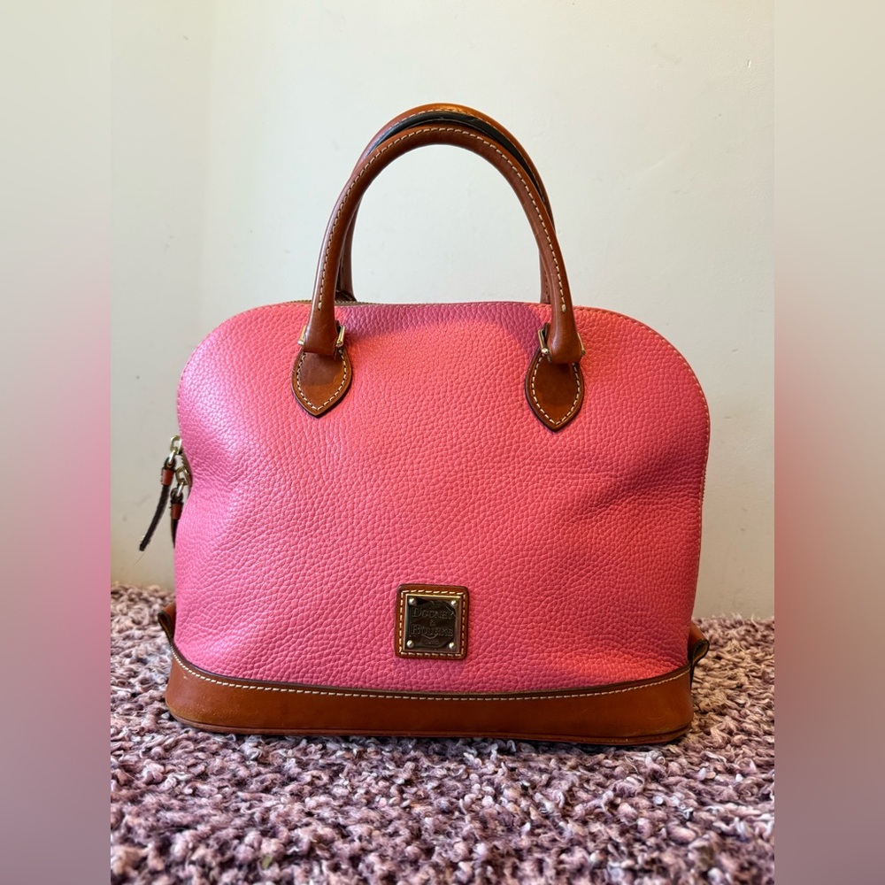Dooney & Bourke Pink Pebbled Leather Satchel Purse – Medium Zip Dome Bag
